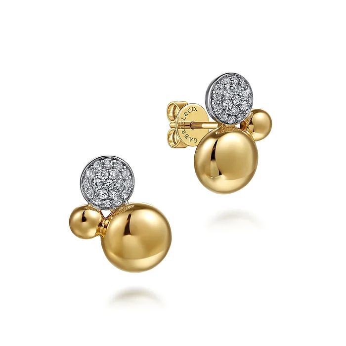 Ladies enamel earrings-14K White Yellow Gold Bujukan and Pave Diamond Stud Earrings