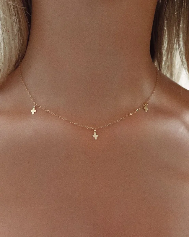 Ladies gold necklaces-Triple Cross Necklace