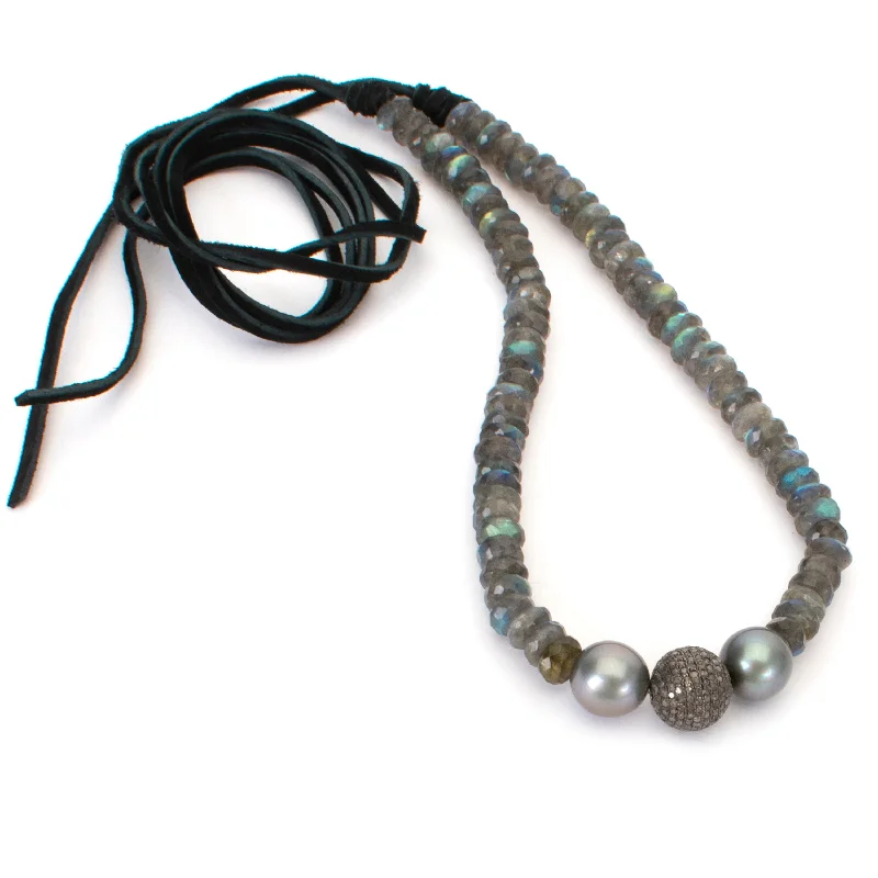 Ladies family birthstone necklaces-Pearl Labradorite Necklace