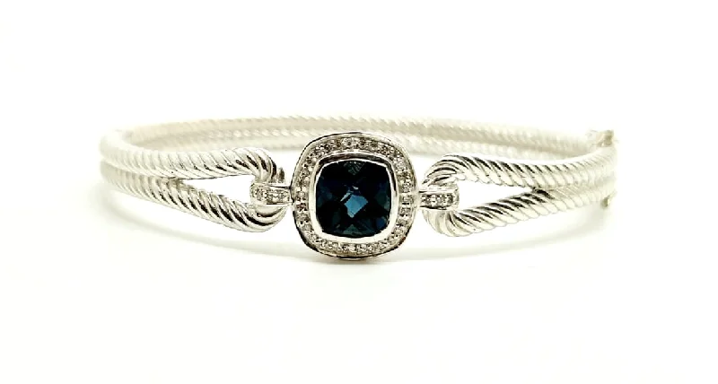 Ladies silver charm bangles-TWO-ROW BANGLE LONDON TOPAZ WITH DIAMONDS(92.5 S. SILVER)