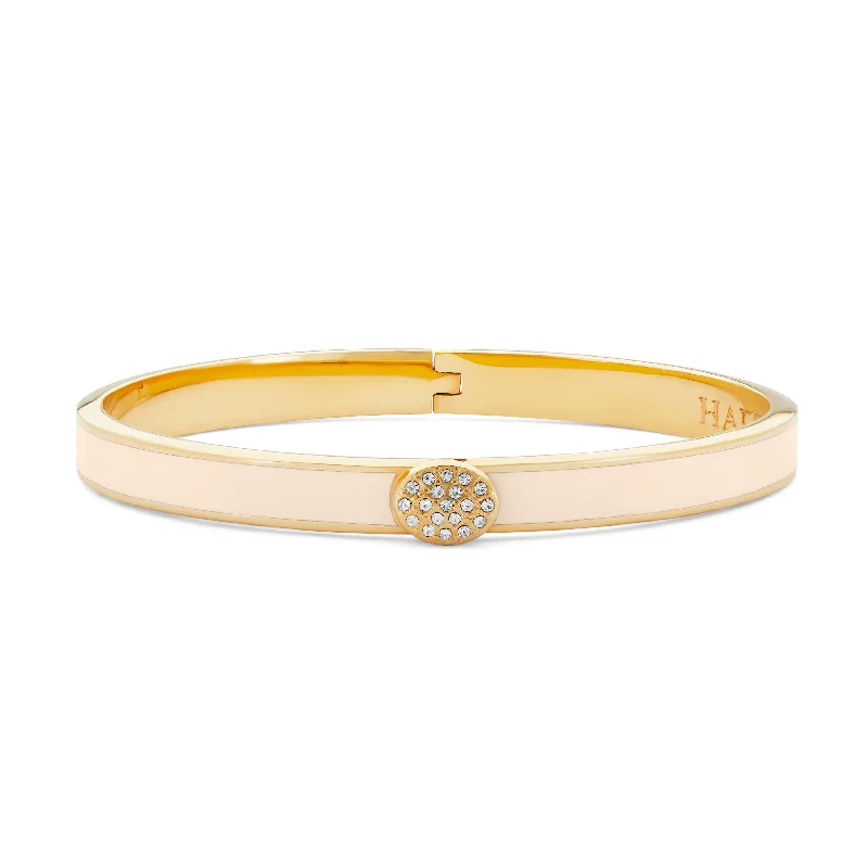 Ladies large bangle bracelets-Skinny Pave Button Cream & Gold Bangle