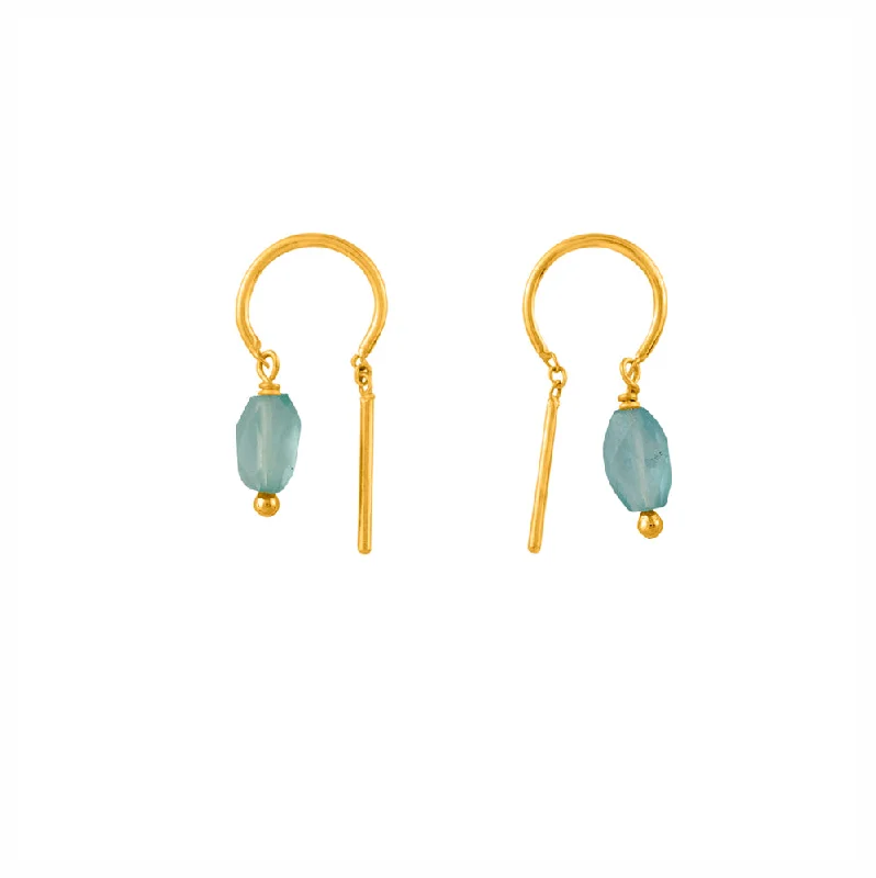 Ladies silver earrings-Oblong Stony Dancer Threaders in Blue Apatite & Gold - 3/4" L