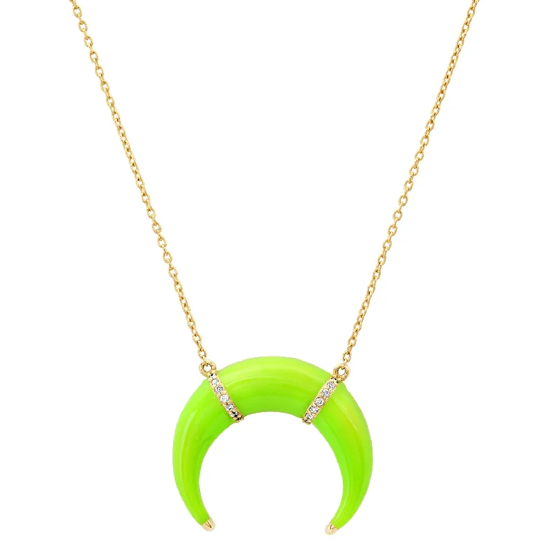 Ladies large pendant necklaces-Enamel Horn Necklace