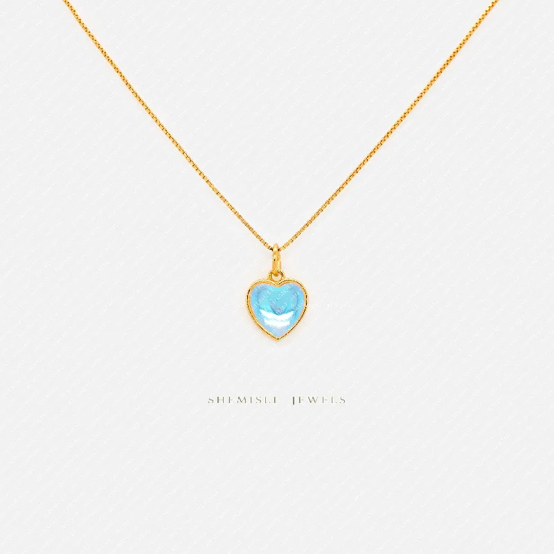 Ladies adjustable necklaces-Small Aqua Heart Necklace, Silver or Gold Plated  (16"+2") SHEMISLI - SN013