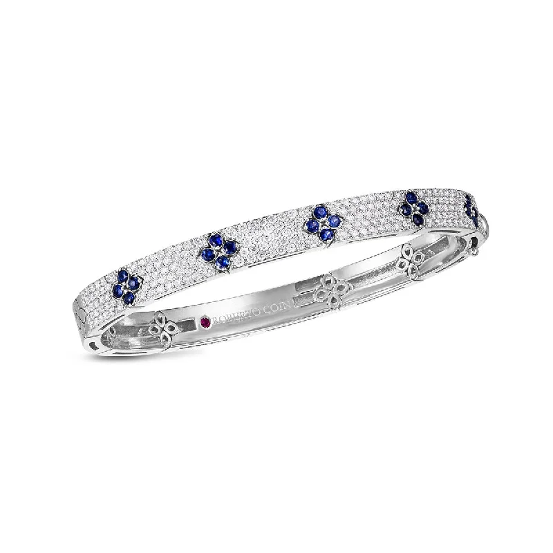 Ladies rose gold bangles-18K Love in Verona Pave Diamond and Blue Sapphire Bangle