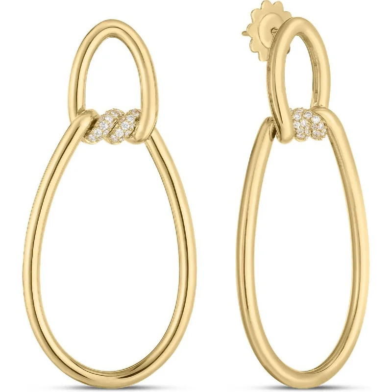 Ladies gold chandelier earrings-Roberto Coin - Cialoma Diamond Twisted Enlongated Circle Drop Earrings in 18K Yellow Gold