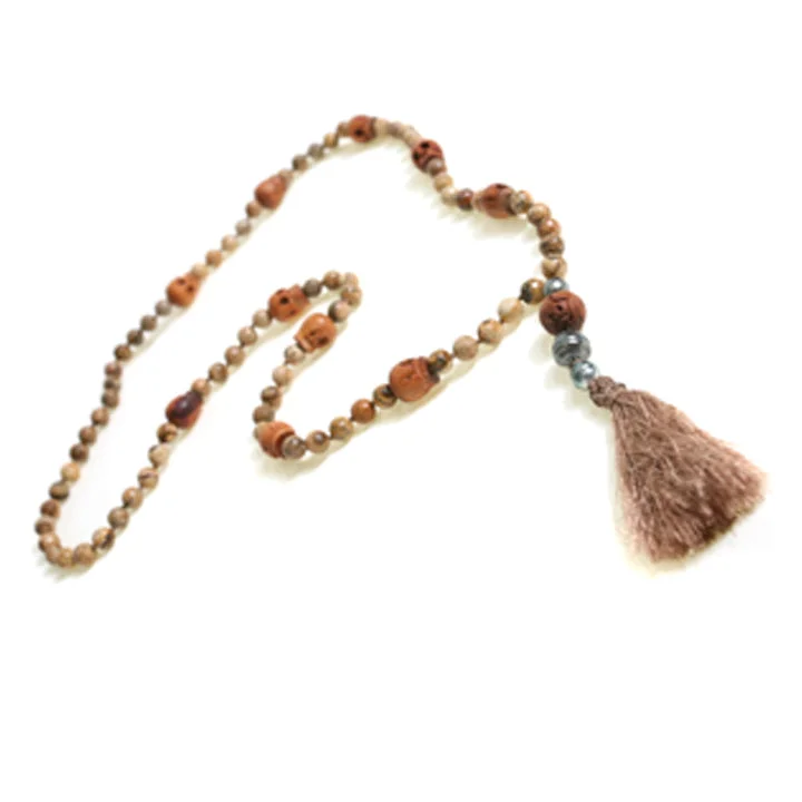 Ladies large gem necklaces-Skull Tassel Strand