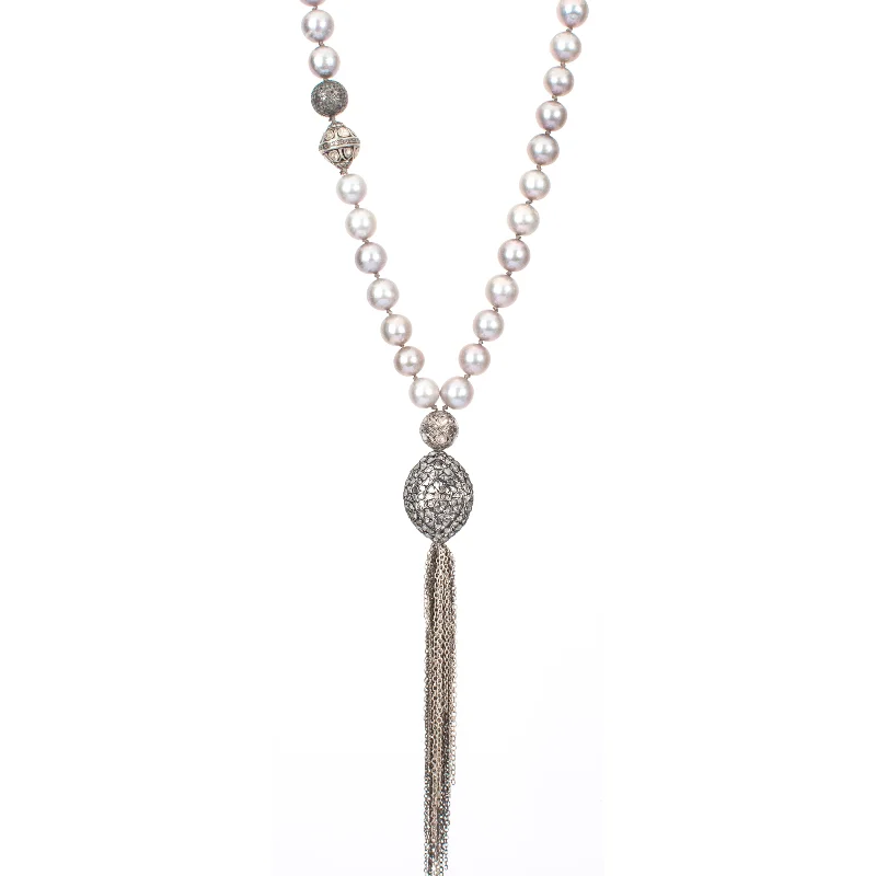 Ladies fashion-forward necklaces-Pearl Tassel Strand