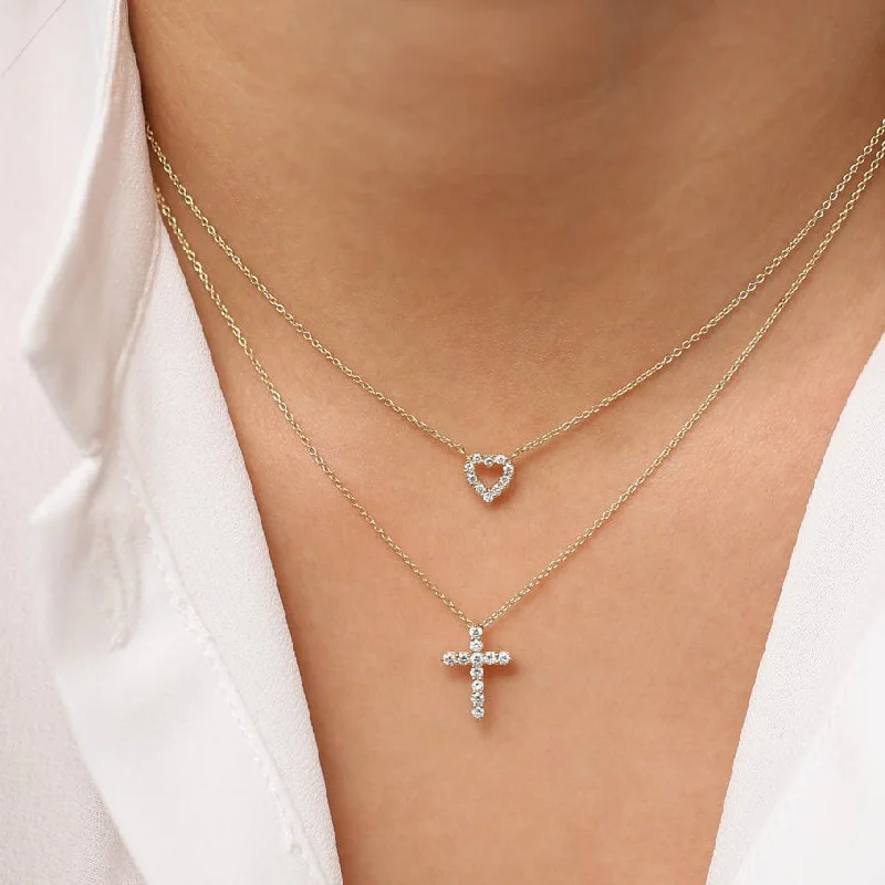 Ladies turquoise necklaces-18K Gold Cross Diamond Necklace