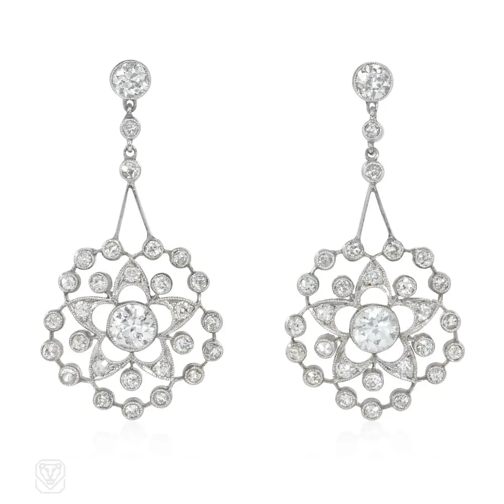 Ladies pearl stud earrings-Estate diamond pendant earrings of snowflake motif