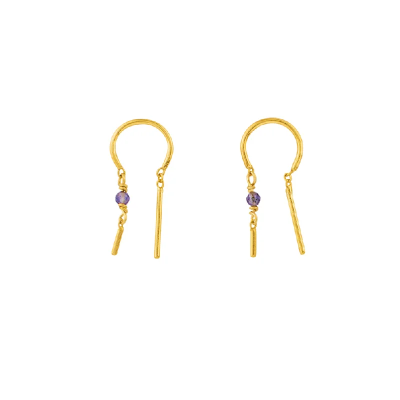 Ladies gold earrings-Stony Tiny Dancer Threaders in Iolite & Gold - 3/4" L