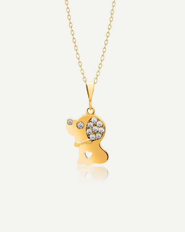 Ladies birthstone necklace sets-18k Gold Kids Little Puppy Necklace