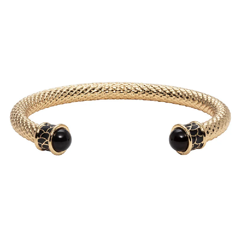 Ladies engraved bangles-Salamander Torque Black & Gold Bangle