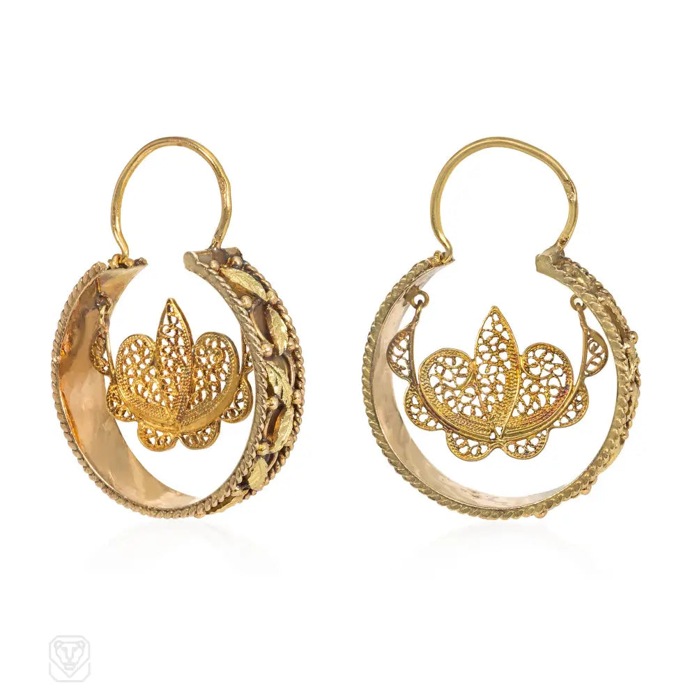 Ladies infinity earrings-Portuguese gold cannetille hoop earrings