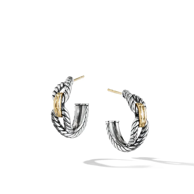 Ladies gold hoop earrings-Cable Loop Hoop Earrings in Sterling Silver with 18K Yellow Gold\, 22mm