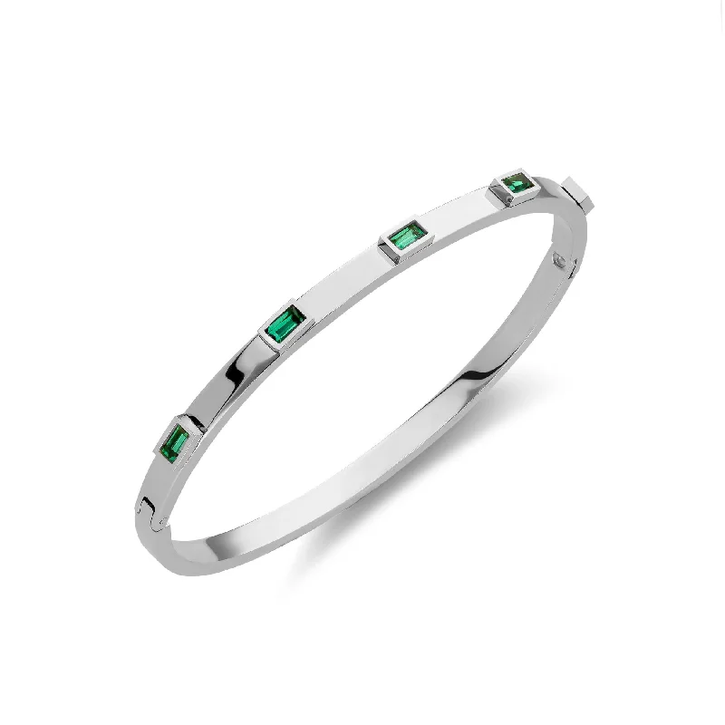 Ladies large bangle bracelets-Emerald bangle silver