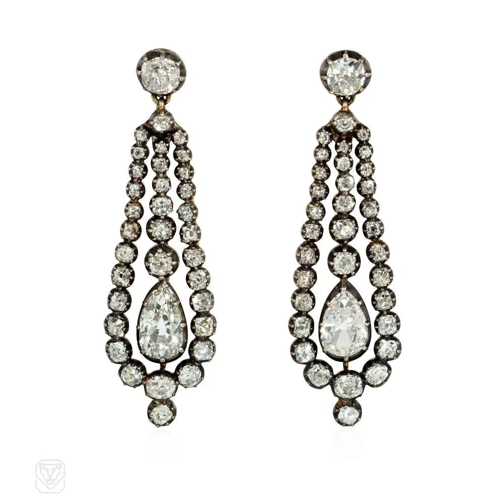 Ladies gemstone cluster earrings-Georgian diamond articulated pendeloque earrings