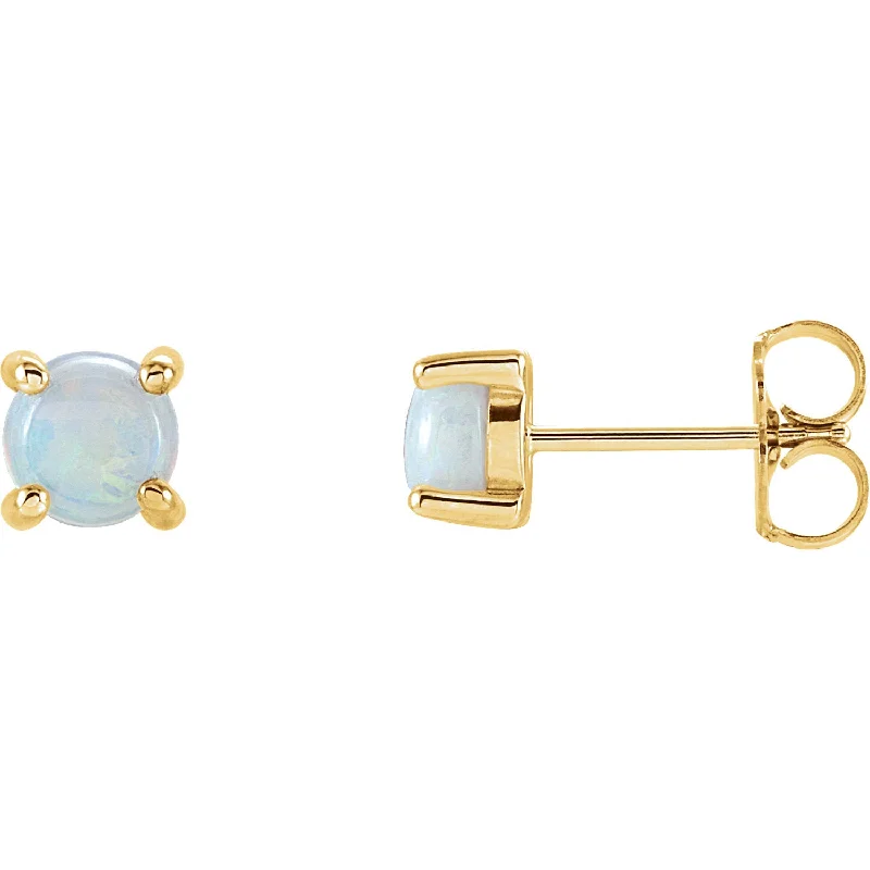 Ladies crystal drop earrings-Opal Cabochon 14K Gold Stud Earrings