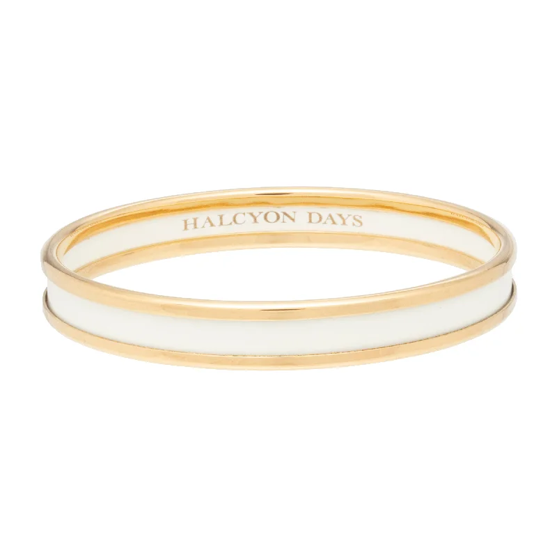 Ladies infinity bracelets-Skinny Cream & Gold Enamel Bangle