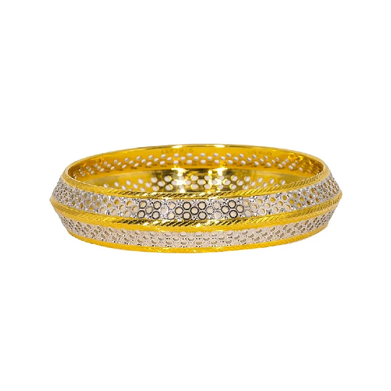 Ladies colorful bangle bracelets-22K Multi Tone Gold Men's Kada Bangle W/ White Gold Strips & Circle Cutouts