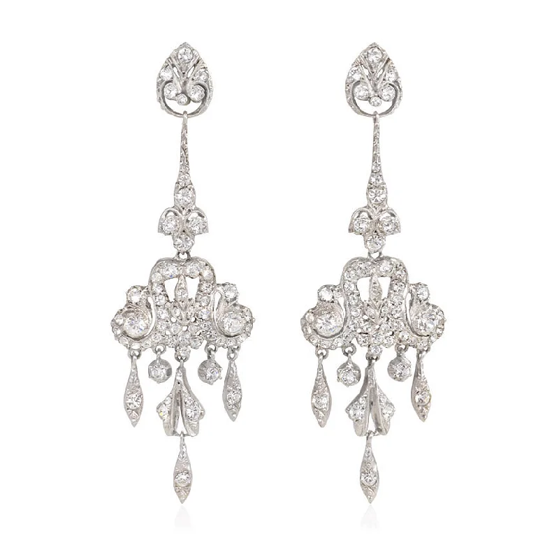 Ladies pearl drop earrings-Long Edwardian paste and sterling silver earrings