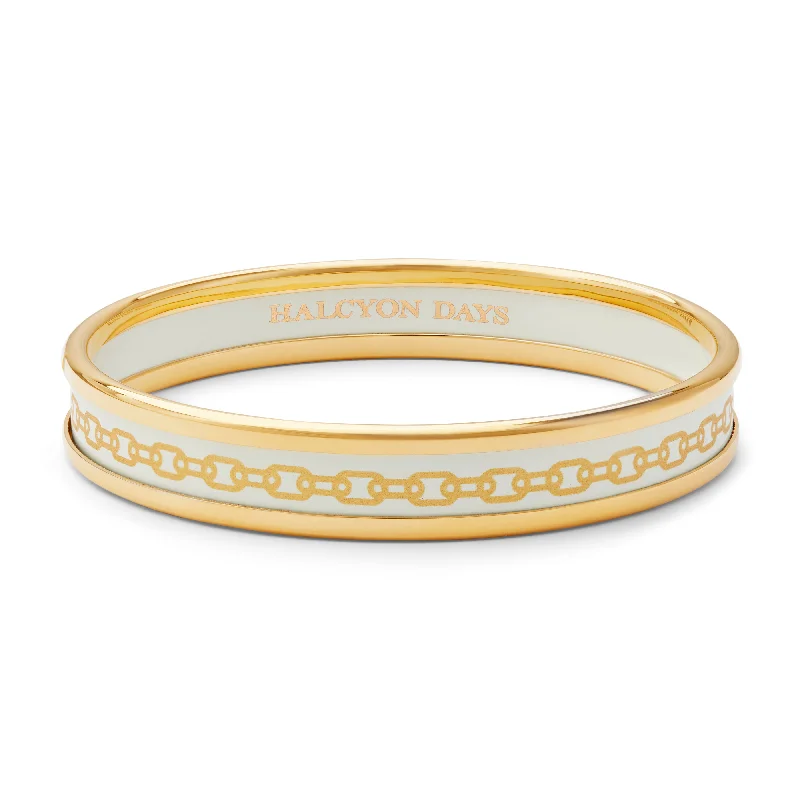 Ladies classic bangles-Skinny Chain Cream & Gold Enamel Bangle