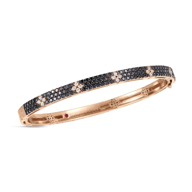 Ladies silver cuff bangles-18K Love in Verona Black Diamond Flower Bangle