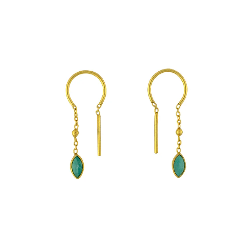 Ladies vintage-style earrings-Bezeled Stone Dancer Threaders in Turquoise & Gold - Bottom Stone