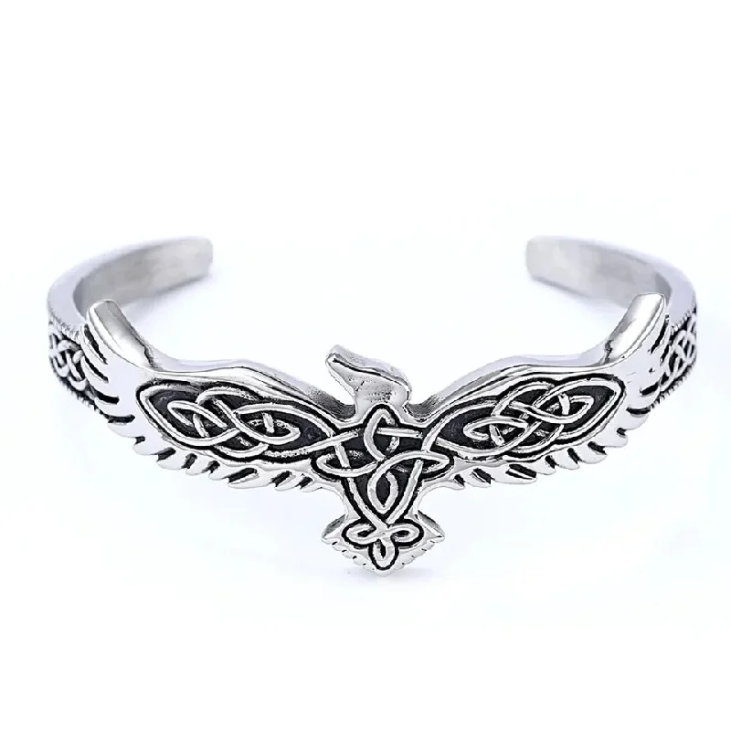 Ladies elegant silver bracelets-Stainless Steel Celtic Raven Bangle