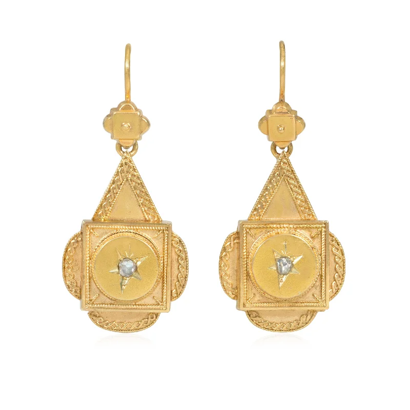 Ladies flower earrings-Antique English drop-shaped panel earrings