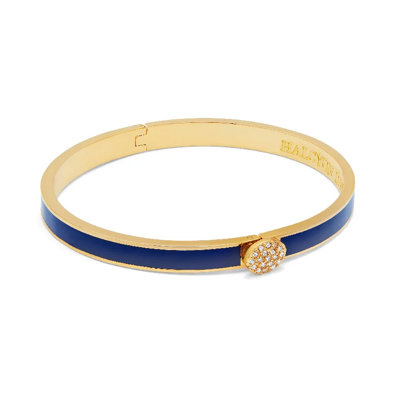 Ladies luxury gold bangles-Skinny Pave Button Cobalt & Gold Bangle