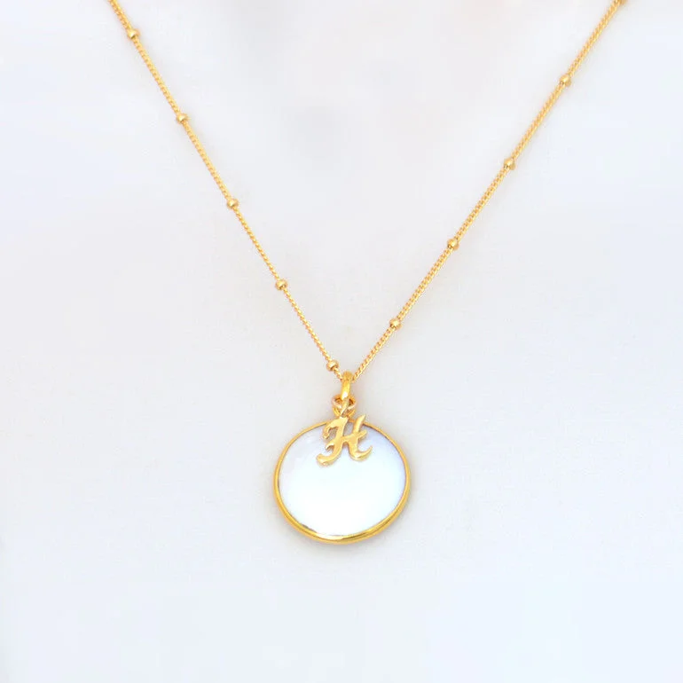 Ladies rose gold necklaces-Personalized Coin Pearl bezel station Necklace : June Birthstone