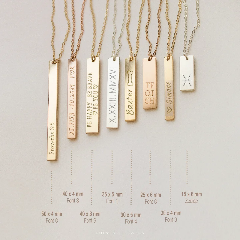 Ladies silver and gemstone necklaces-Personalized Bar Necklace, Long Layered Name, Date, Unique Engraved Birthday Gift,  Unisex, Gold Filled, Silver • NBV-01