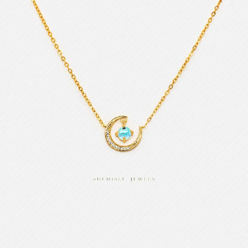 Ladies layered chain necklaces-Blue Moon Necklace, Silver or Gold Plated  (15.5"+2") SHEMISLI - SN027