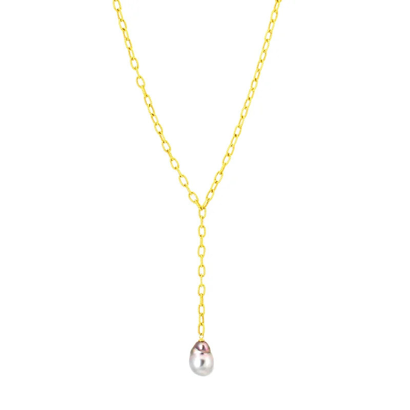 Ladies modern pendant necklaces-Pearl Link Y Necklace