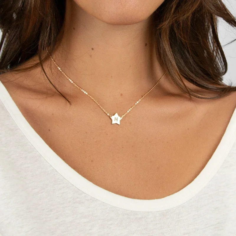 Ladies silver necklaces-Personalized star necklace, engrave with initial, silver star, gold star, rose gold star, Unisex, Gold Filled, Silver• nfsth