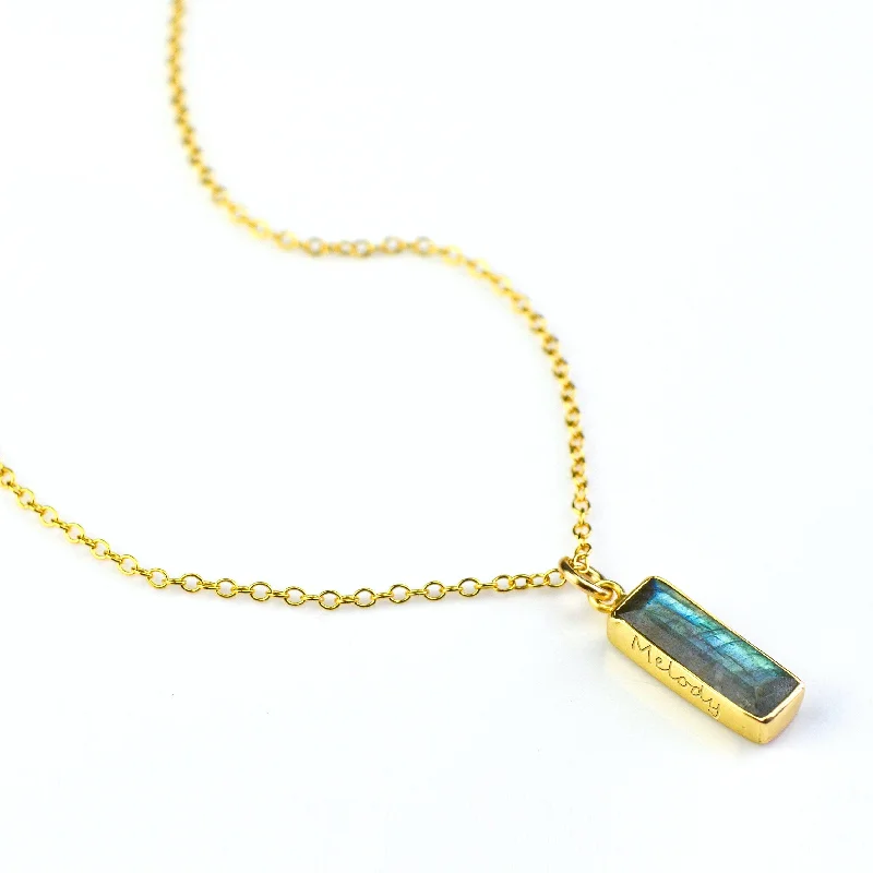 Ladies bar necklaces-Labradorite Vertical Bar Necklace : Adira Series