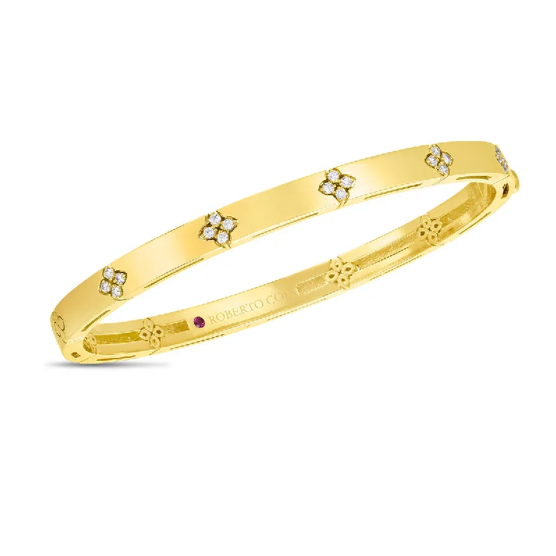 Ladies minimalist bracelets-18K Verona Narrow Width Bangle with Diamond Accent