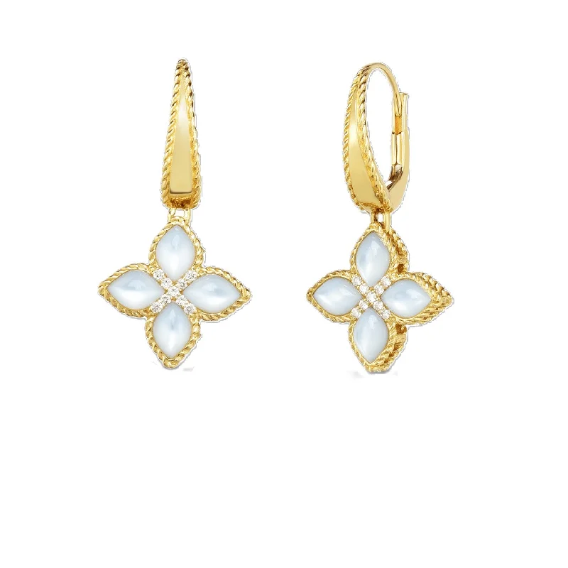 Ladies lightweight earrings-18K YELLOW GOLD VENETIAN PRINCESS DIAMOND AND MOTHER-OF-PEARL MEDIUM DROP EARRINGS