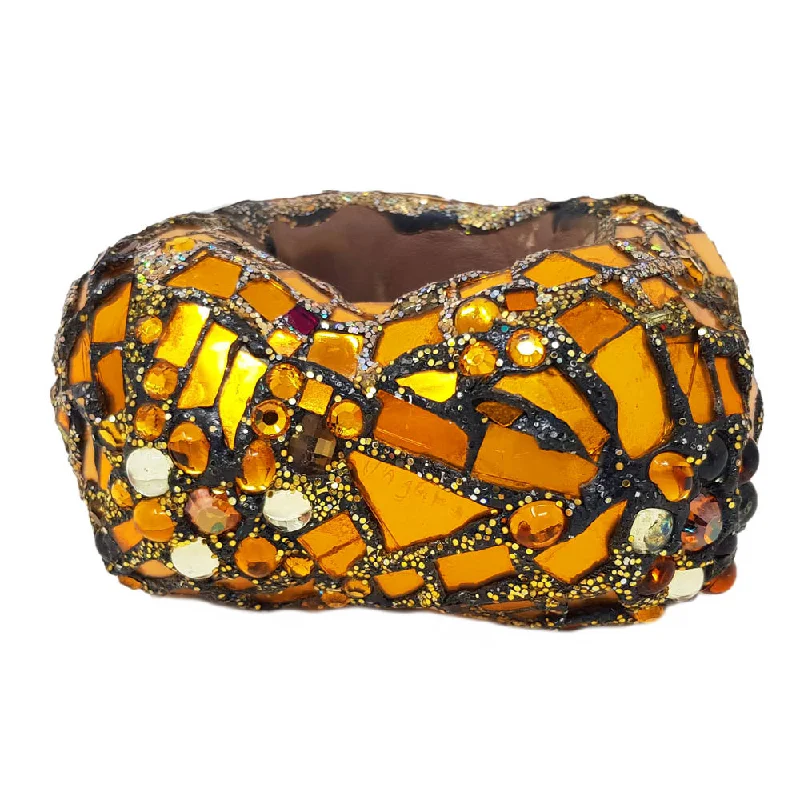 Ladies bohemian-style bracelets-GOLD AND ORANGE LARGE CHUNKY BANGLE