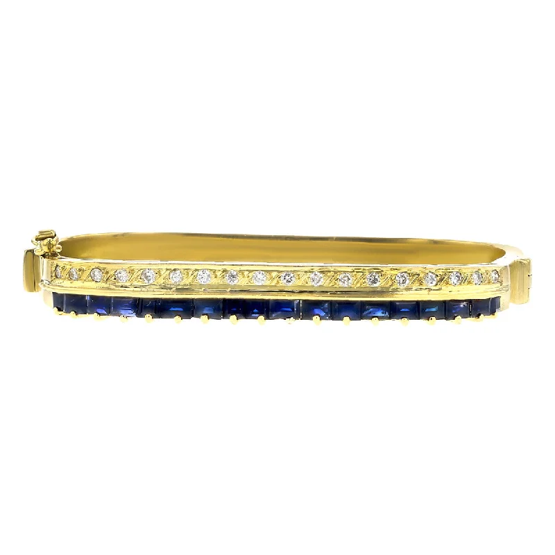 Ladies beaded bracelets-14K Yellow Gold Sapphire and Diamond Two Row Bangle