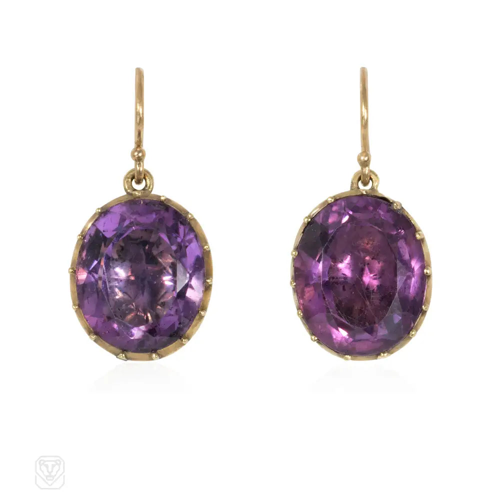 Ladies ruby earrings-Antique foiled amethyst earrings