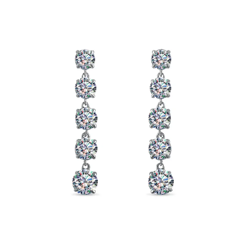 Ladies hoop earrings-14KWG 2.75CTW RD FOF 5 STONE DROP RIVIERA EARRINGS