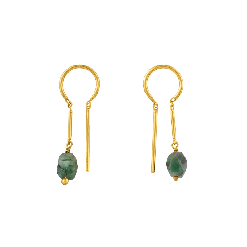 Ladies chandelier earrings-Oblong Stony Dancer Threaders in Natural Emerald & Gold - 1 1/8" L