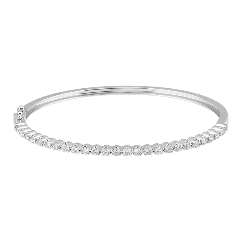 Ladies adjustable bracelets-14k White Gold Shared Prong Diamond Bangle