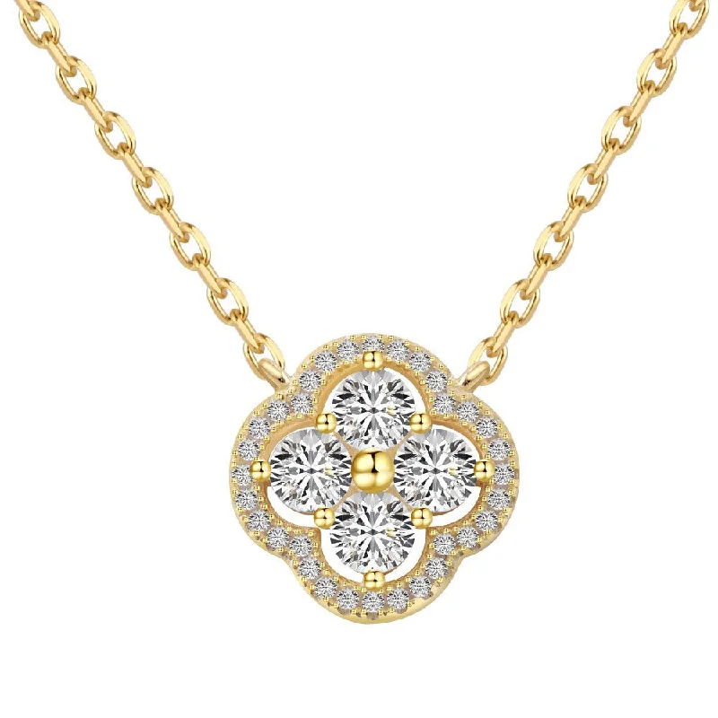 Ladies diamond-studded necklaces-Clover Halo Necklace | S925 | CZ