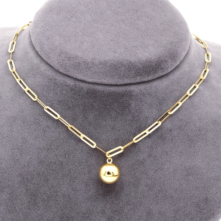 Ladies wedding necklaces-Real Gold 10 MM Ball Full Paper Clip Chain Choker Necklace 1333 (40 CM) N1441