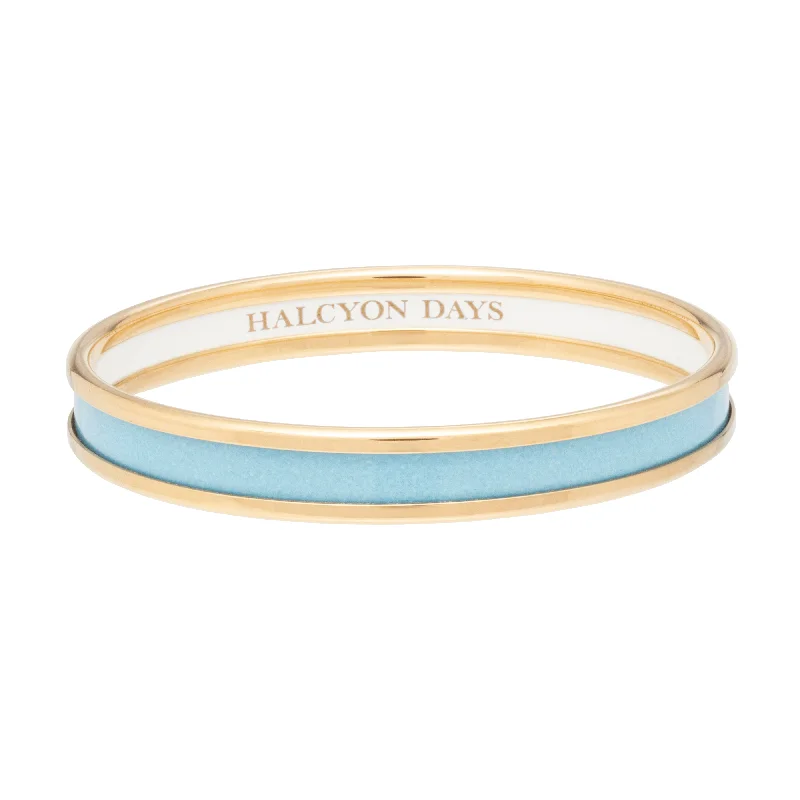 Ladies engraved bracelets-Skinny Forget-Me-Not & Gold Enamel Bangle