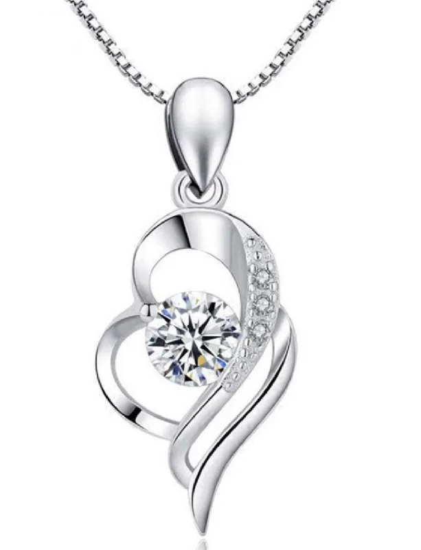 Ladies simple silver necklaces-Swirling Heart Pendant Necklace | S925 | Moissanite