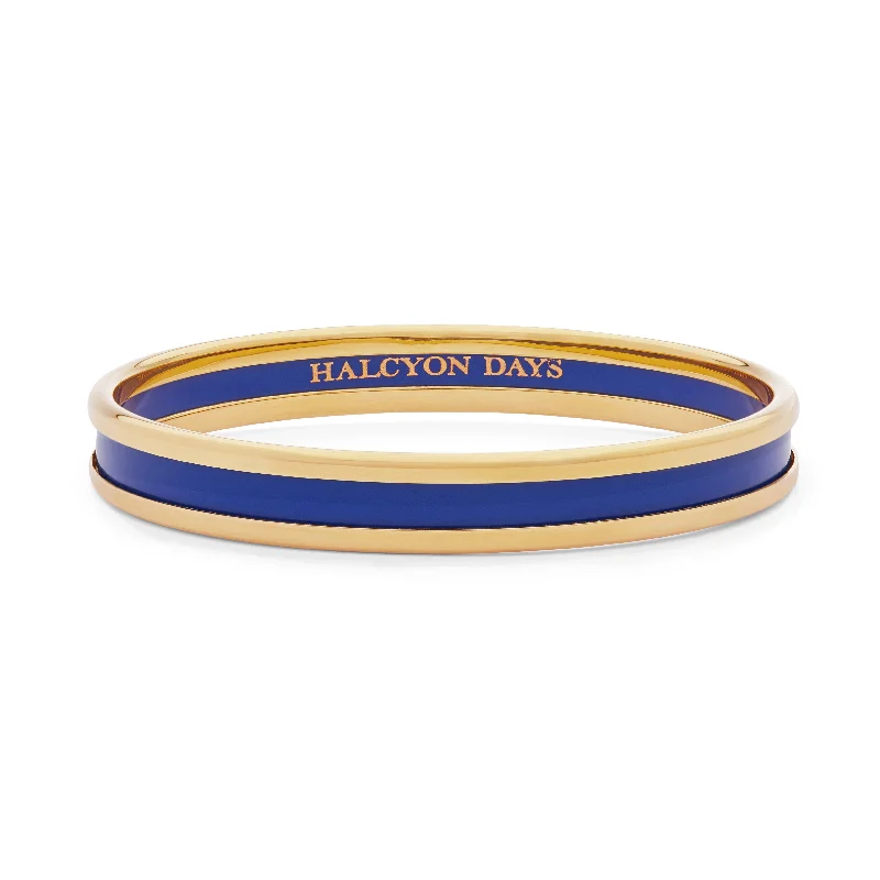 Ladies silver tennis bracelets-Skinny Deep Cobalt & Gold Enamel Bangle